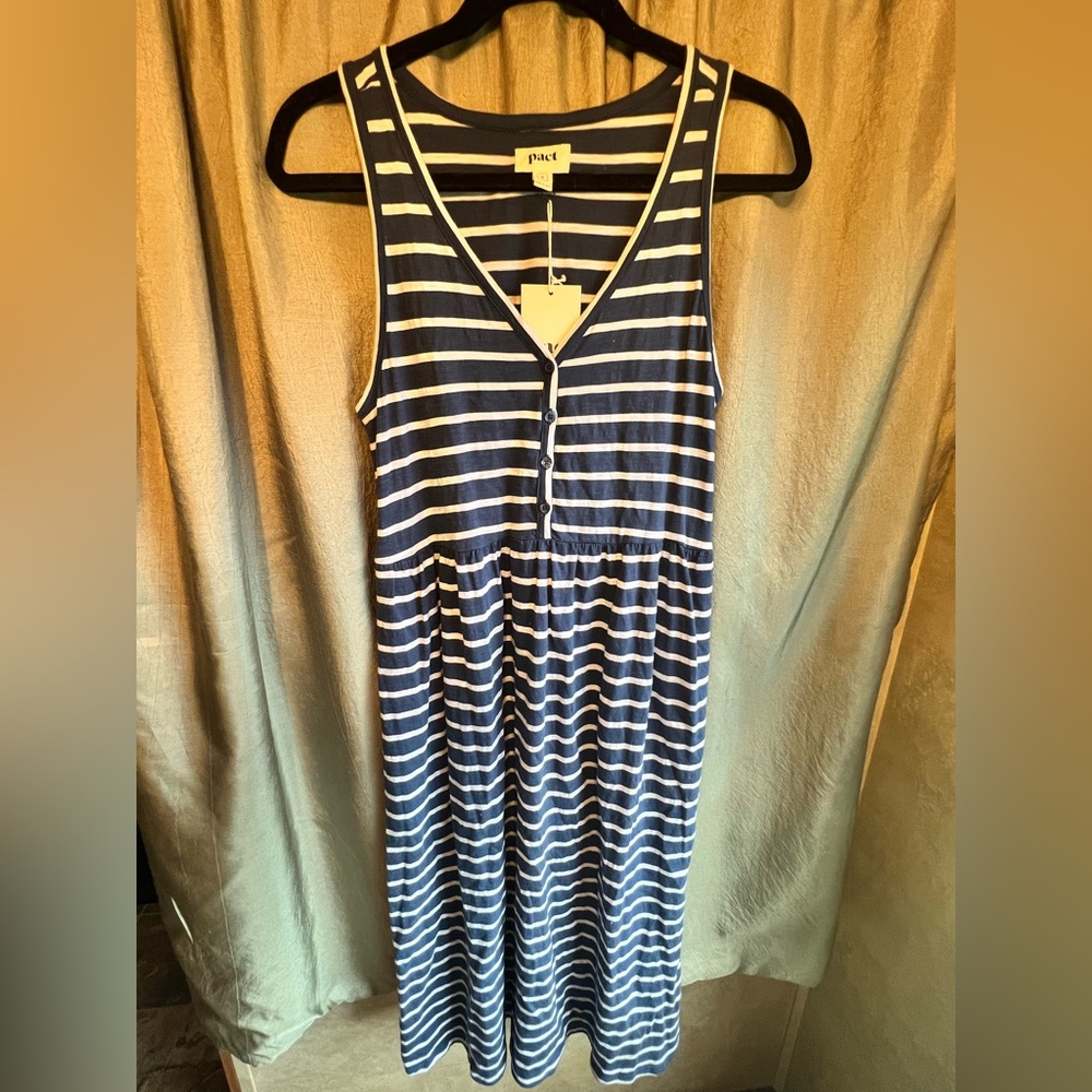 Pact Blue and Grey Striped Midi Dress